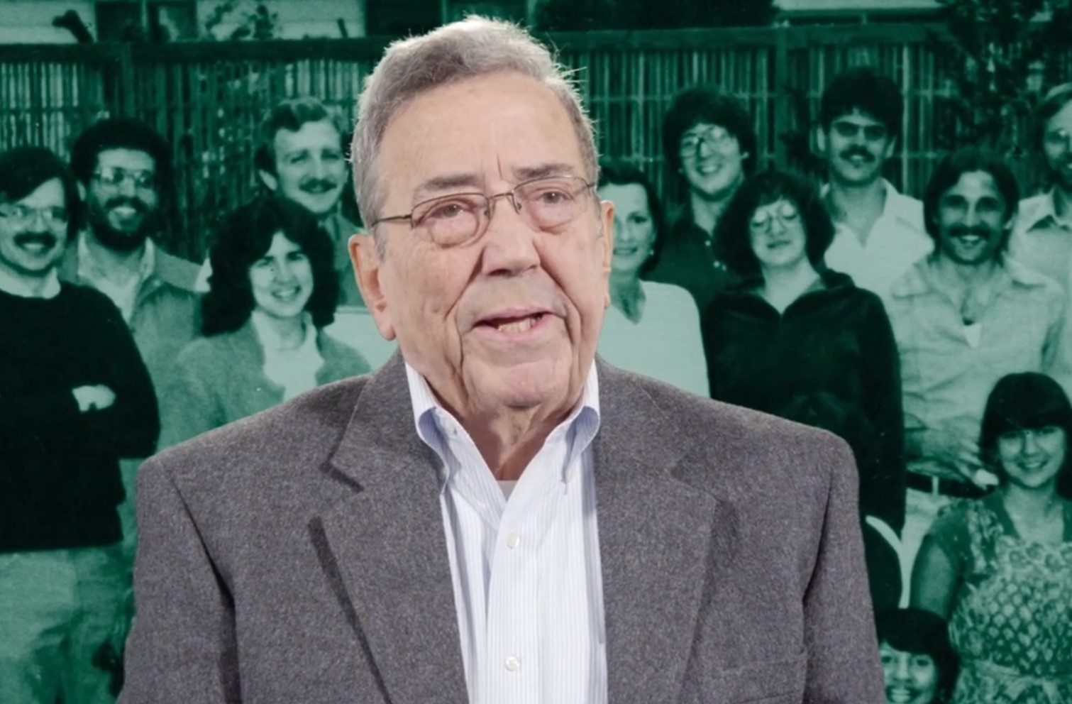 a still-frame photo of Dr. Albert Sparrow, MD, MPH giving a video interview produced for the Michigan State University College of Human Medicine'2 50th Anniversary in 2014